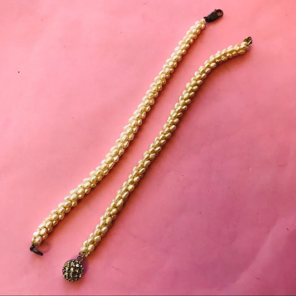 Vintage freshwater cream pearl braided bracelet